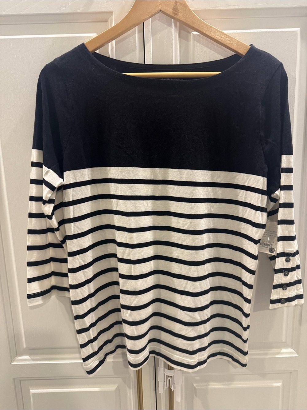 croft & barrow Black and White Striped Boatneck Long Sleeve Top